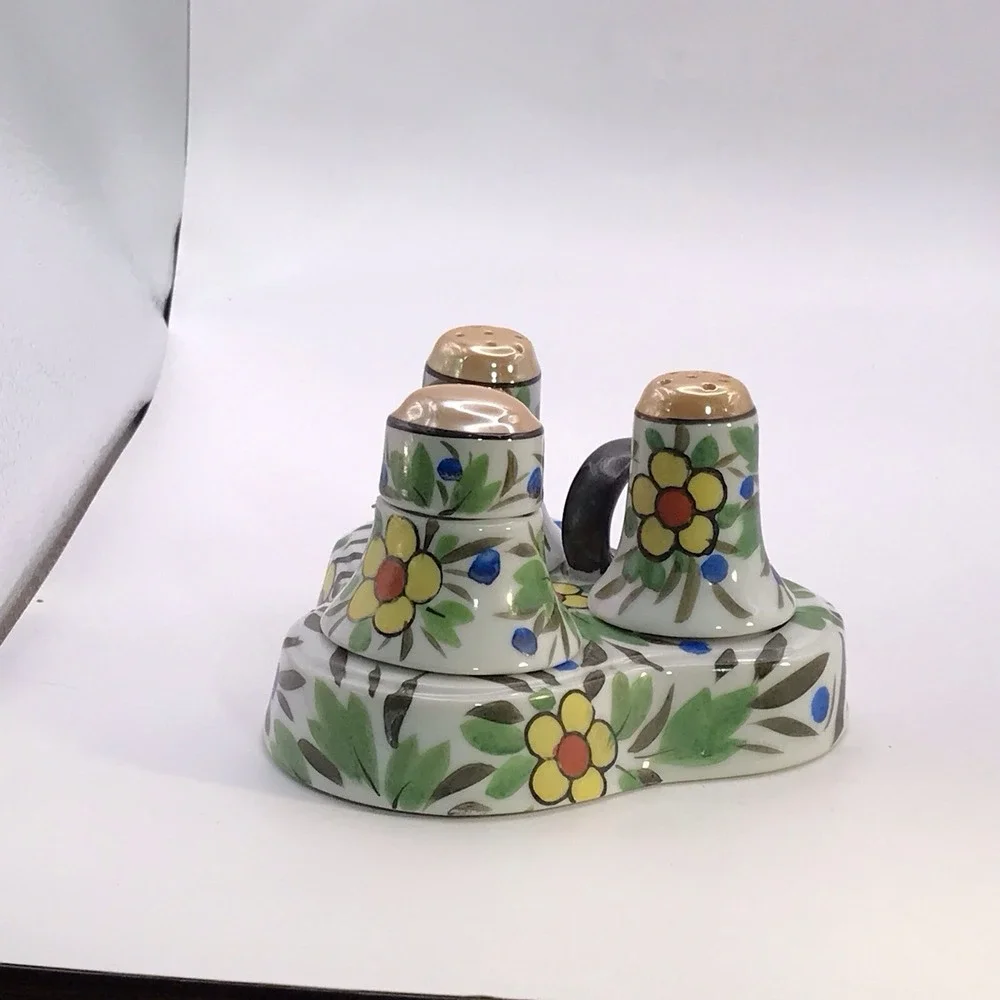 VTG/Antique Japanese‎ Lusterware Hand Painted Condiment Set